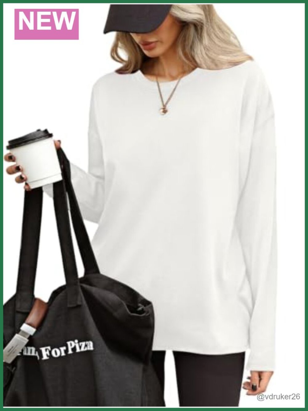 Womens Cotton Long Sleeve Oversized T Shirt Loose Fit Boxy Crewneck Tee